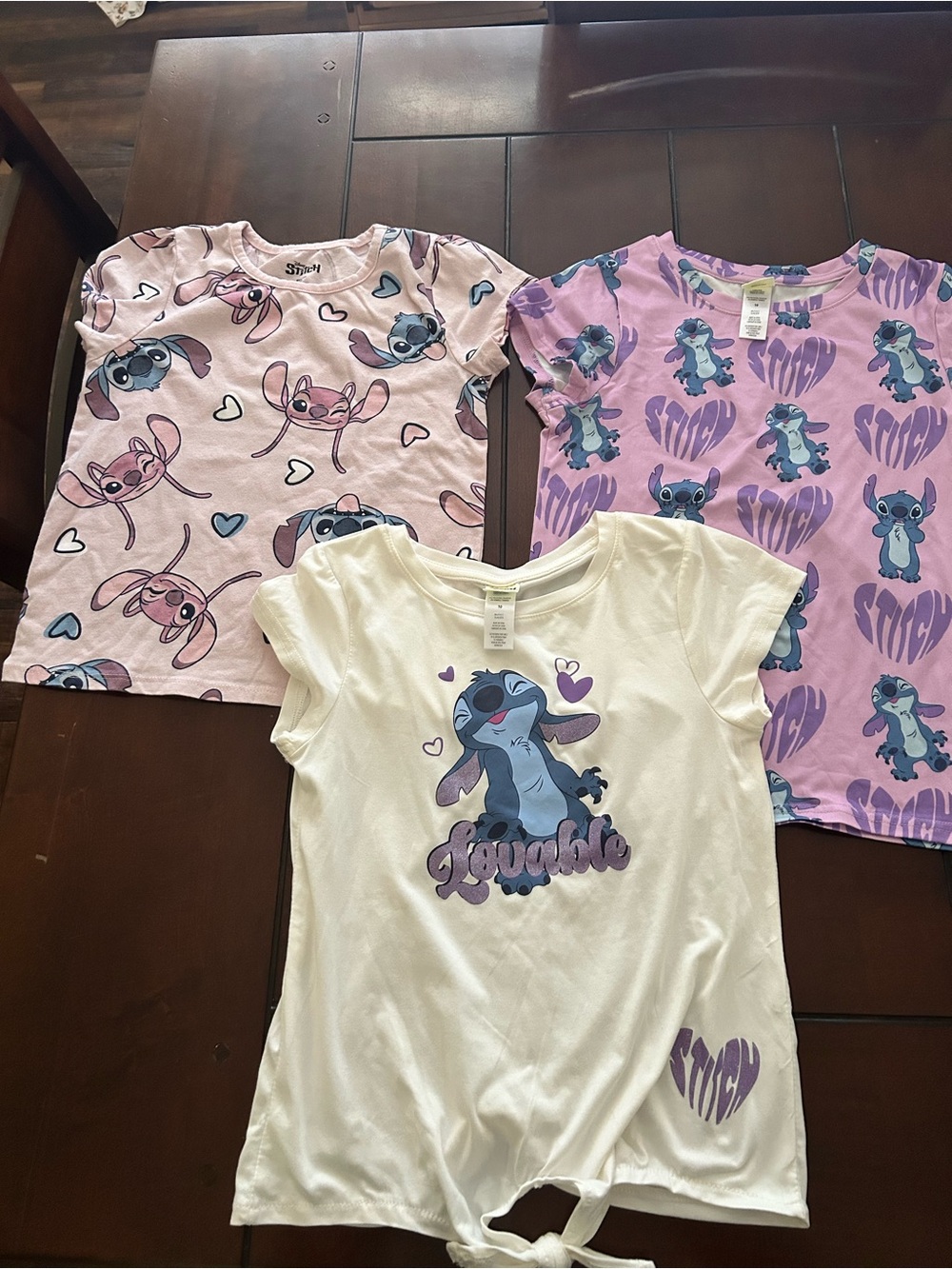 Disney Girls' Lilo & Stitch Pink Purple & Cream Tee Set